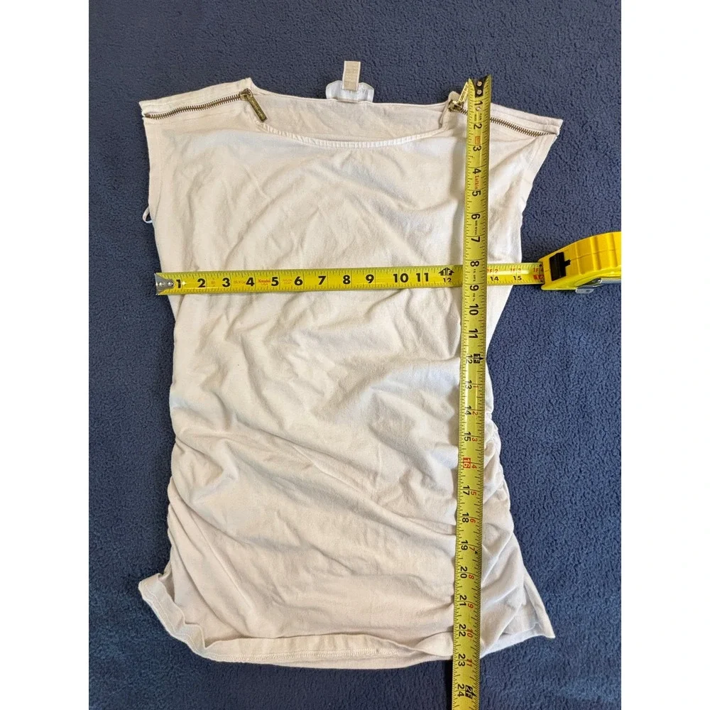 Michael Michael Kors Cream Ruched Sleeveless Top‎ Gold Shoulder Zippers Medium